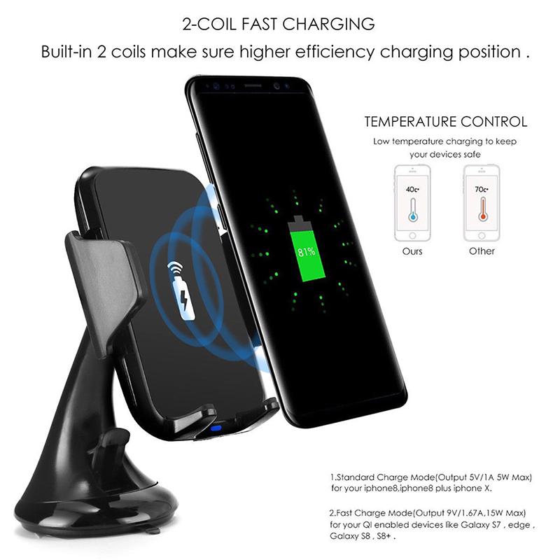 Qi Wireless Fast Car Charger Stand Mount Holder For Samsung S8 Note 8 Iphone 8/X
